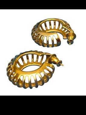 Gold Tone Cutout Hoop Earrings - Women Jewelry